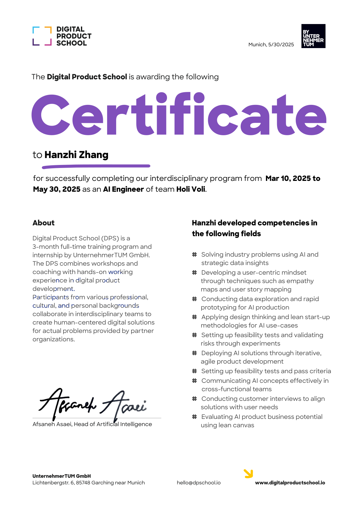 Preview of the certificate
